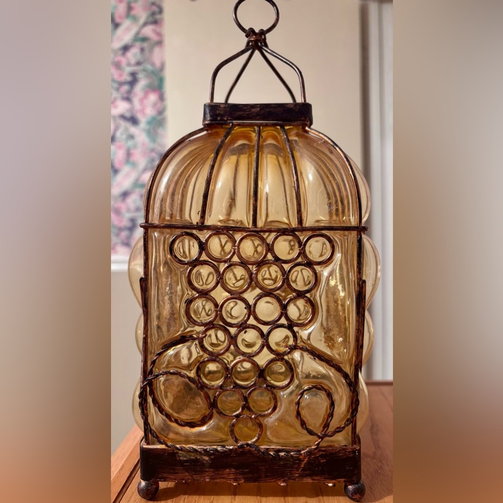 Vintage Amber Glass Lantern